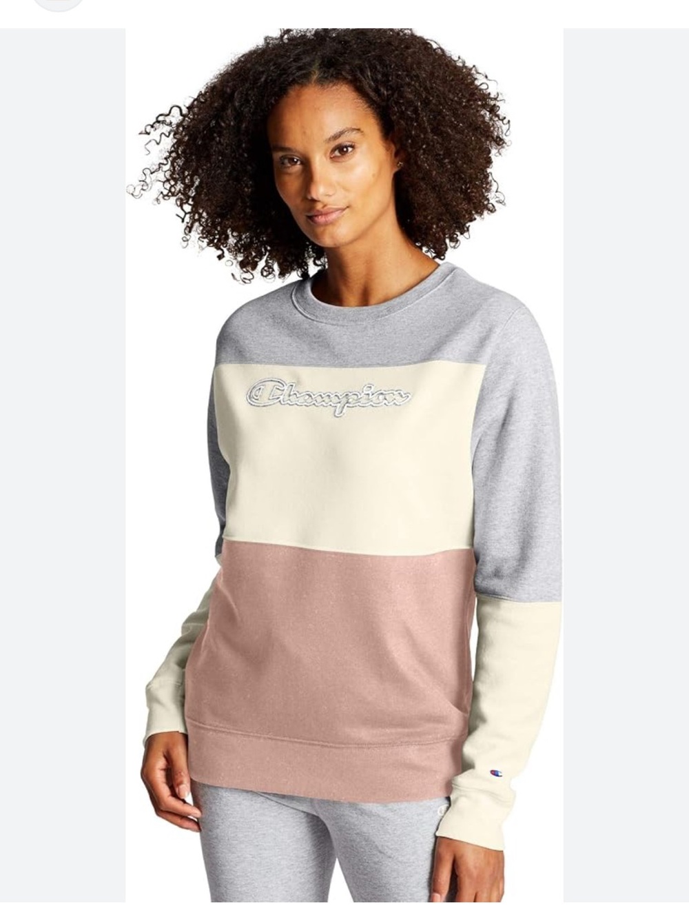 Champion Powerblend Colorblock Crewneck Fleece Sweatshirt grey
White black M